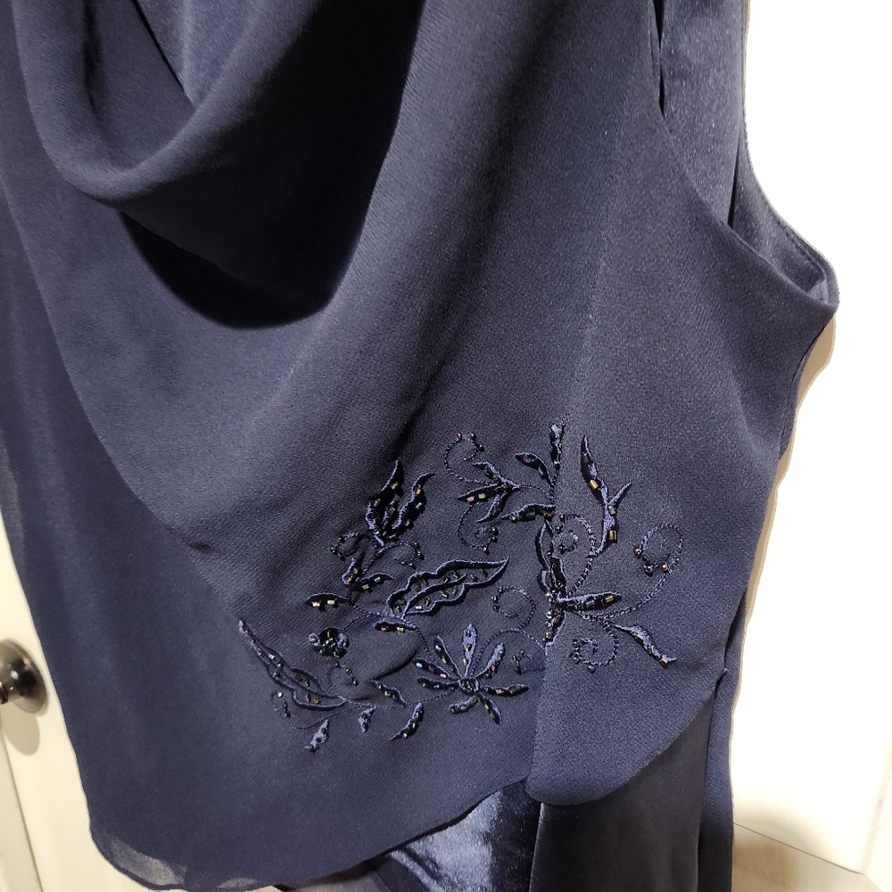 Coldwater Creek Y2K Sleeveless Beaded Satin Fairy Top Whimsy Goth Blue 18W - Picture 4 of 5
